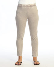 JESS & JANE Mineral Washed Cotton Spandex Slim Crop Pants w/ Pockets - M151 - SLATE
