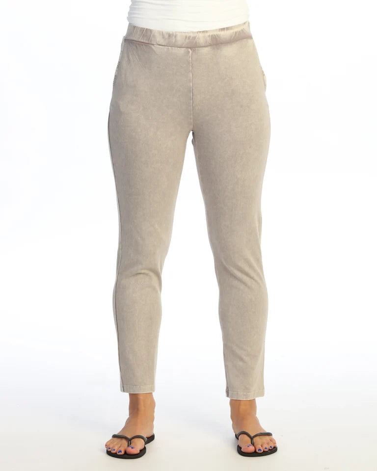 JESS & JANE Mineral Washed Cotton Spandex Slim Crop Pants w/ Pockets - M151 - SLATE
