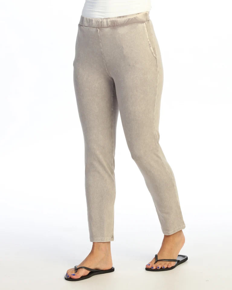 JESS & JANE Mineral Washed Cotton Spandex Slim Crop Pants w/ Pockets - M151 - SLATE