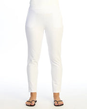JESS & JANE Garment Dyed Cotton Spandex Slim Crop Pants w/ Pockets - M151 - WHITE