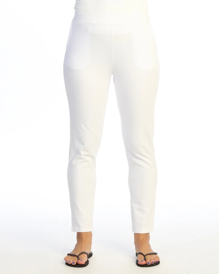 JESS & JANE Garment Dyed Cotton Spandex Slim Crop Pants w/ Pockets - M151 - WHITE