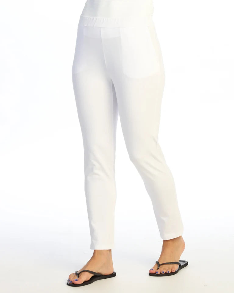 JESS & JANE Garment Dyed Cotton Spandex Slim Crop Pants w/ Pockets - M151 - WHITE