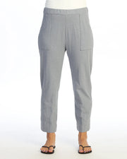 JESS & JANE Garment Dyed Cotton Slub Straight Crop Pants w/ Patch Pocket and Side Slit - M152 - GRAY