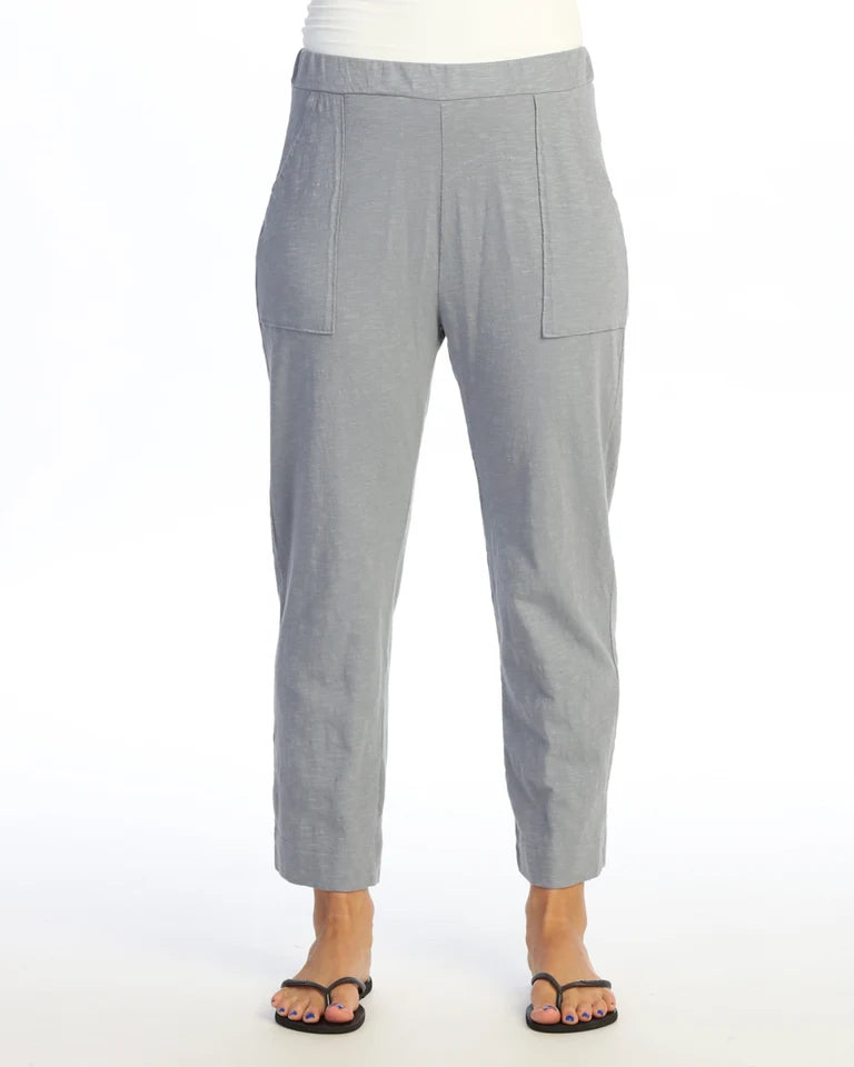 JESS & JANE Garment Dyed Cotton Slub Straight Crop Pants w/ Patch Pocket and Side Slit - M152 - GRAY