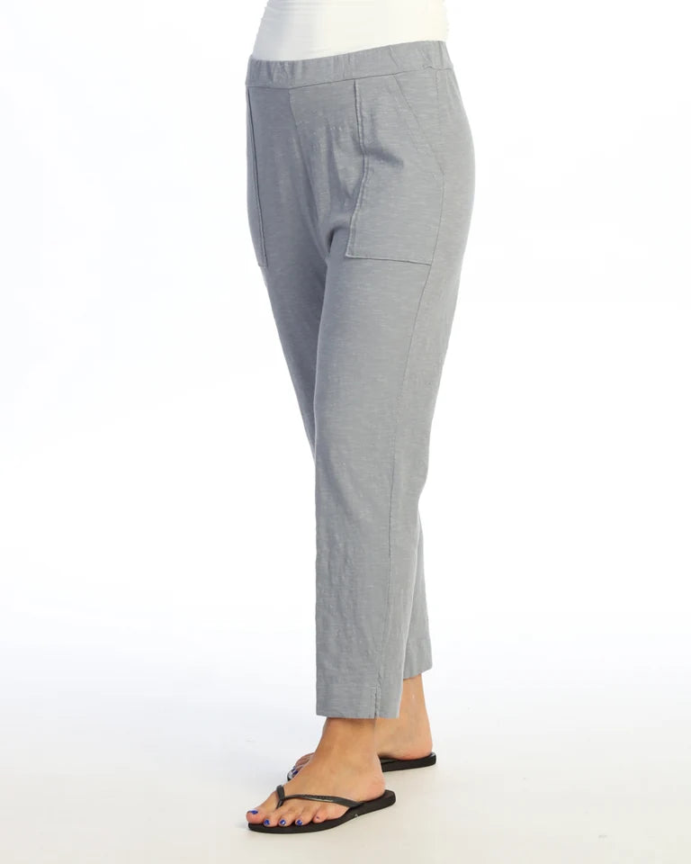 JESS & JANE Garment Dyed Cotton Slub Straight Crop Pants w/ Patch Pocket and Side Slit - M152 - GRAY
