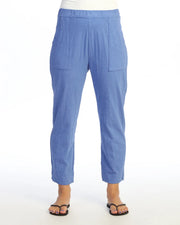 JESS & JANE Garment Dyed Cotton Slub Straight Crop Pants w/ Patch Pocket and Side Slit - M152 - JET PACIFIC