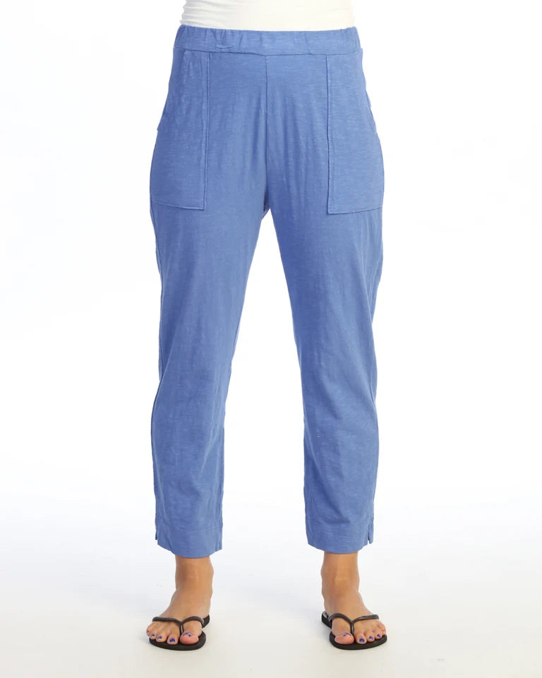 JESS & JANE Garment Dyed Cotton Slub Straight Crop Pants w/ Patch Pocket and Side Slit - M152 - JET PACIFIC