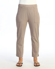 JESS & JANE Garment Dyed Cotton Slub Straight Crop Pants w/ Patch Pocket and Side Slit - M152 - JET SLATE