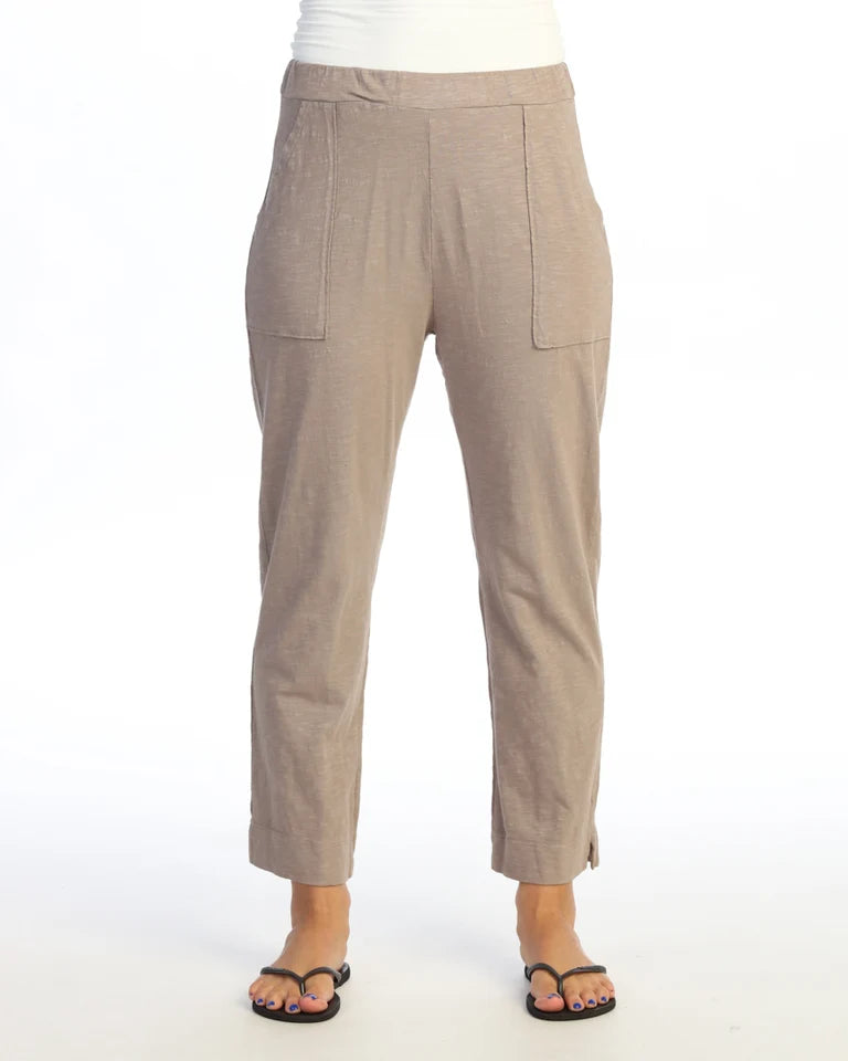 JESS & JANE Garment Dyed Cotton Slub Straight Crop Pants w/ Patch Pocket and Side Slit - M152 - JET SLATE