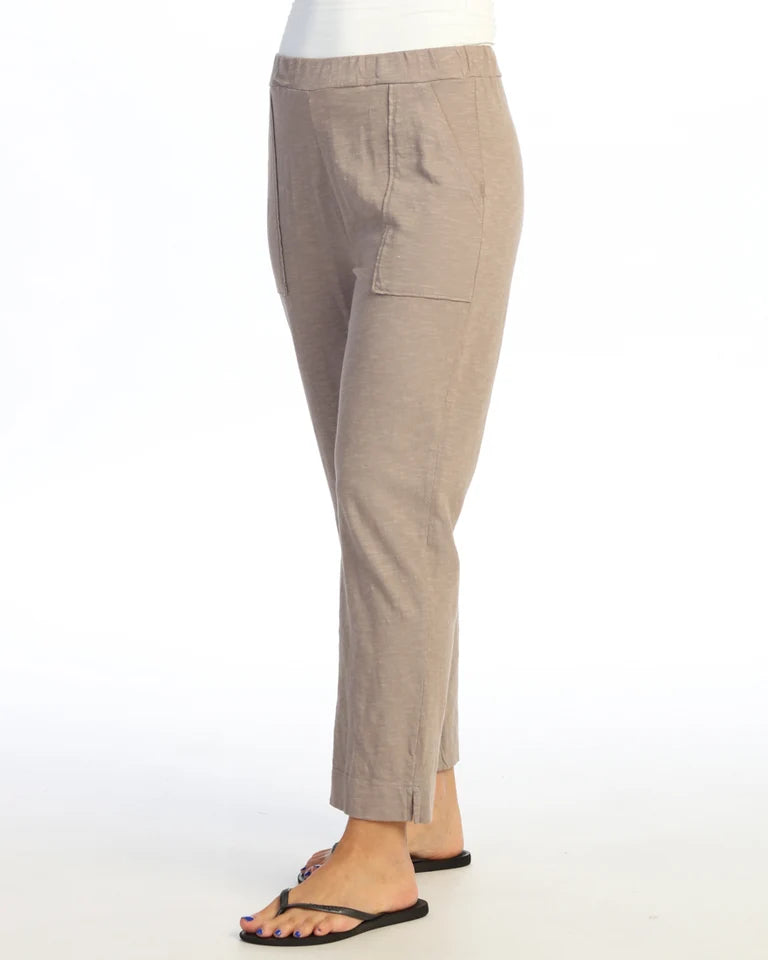 JESS & JANE Garment Dyed Cotton Slub Straight Crop Pants w/ Patch Pocket and Side Slit - M152 - JET SLATE