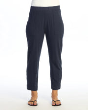 JESS & JANE Garment Dyed Cotton Slub Straight Crop Pants w/ Patch Pocket and Side Slit - M152 - NAVY