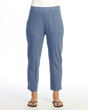 JESS & JANE Garment Dyed Cotton Slub Straight Crop Pants w/ Patch Pocket and Side Slit - M152 - STEEL