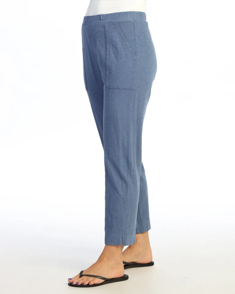 JESS & JANE Garment Dyed Cotton Slub Straight Crop Pants w/ Patch Pocket and Side Slit - M152 - STEEL