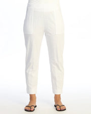 JESS & JANE Garment Dyed Cotton Slub Straight Crop Pants w/ Patch Pocket and Side Slit - M152 - WHITE