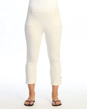 JESS & JANE Garment Dyed Cotton Spandex Capri Pant w/ Scoop Pocket, Slit, and Buttons - M154 - CREAM