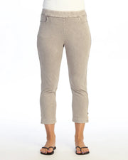 JESS & JANE Mineral Washed Cotton Spandex Capri Pant w/ Scoop Pocket, Slit, and Buttons - M154 - SLATE