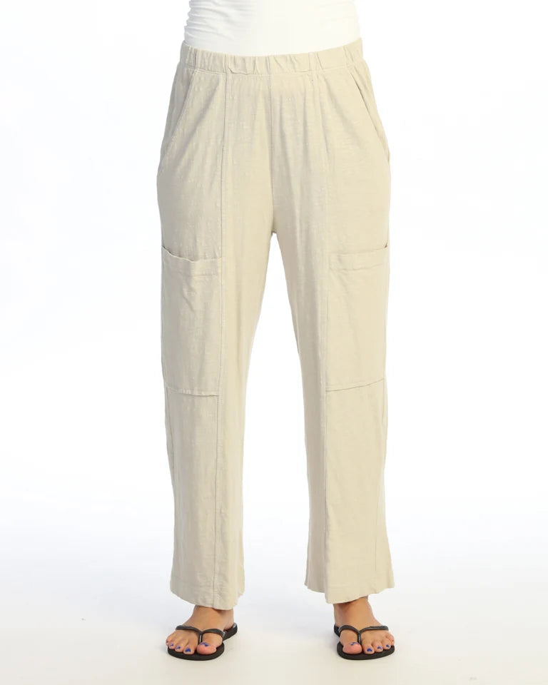 JESS & JANE Garment Dyed Cotton Slub Crop Wide Leg Pant w/ Slant and Cargo Pockets - M155 - BIRCH