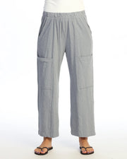 JESS & JANE Garment Dyed Cotton Slub Crop Wide Leg Pant w/ Slant and Cargo Pockets - M155 - GRAY