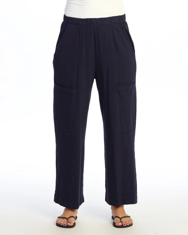 JESS & JANE Garment Dyed Cotton Slub Crop Wide Leg Pant w/ Slant and Cargo Pockets - M155 - JET DENIM