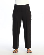 JESS & JANE Garment Dyed Cotton Slub Crop Wide Leg Pant w/ Slant and Cargo Pockets - M155 - JET BLACK