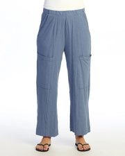 JESS & JANE Garment Dyed Cotton Slub Crop Wide Leg Pant w/ Slant and Cargo Pockets - M155 - STEEL