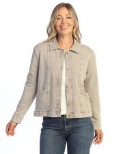 JESS & JANE Mineral Washed Terry Spandex Collared Jacket w/ Cargo Pockets and Buttons - M157 - SLATE