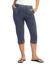 JESS & JANE Cotton Spandex Slim Capri Pants w/ Pockets - M158 - DENIM