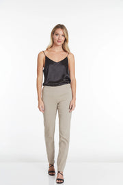 Slimsation LONG/Narrow Women's Wide Band Pull-On Straight Leg Pant With Tummy Control (M2604P)- STONE