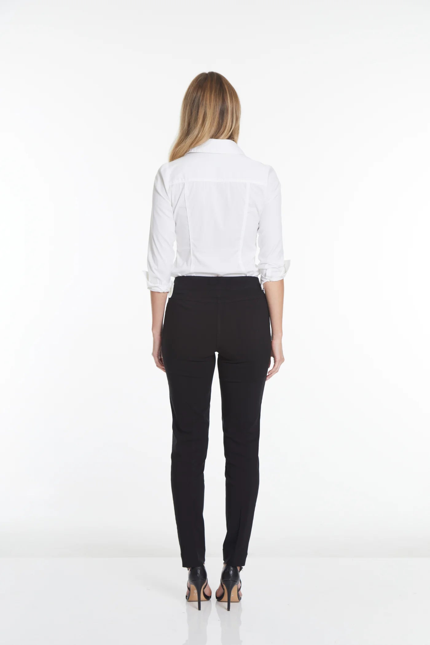 Slimsation LONG/Narrow with POCKETS Women's Wide Band Pull-On Straight Leg Pant With Tummy Control (M2684P)-BLACK