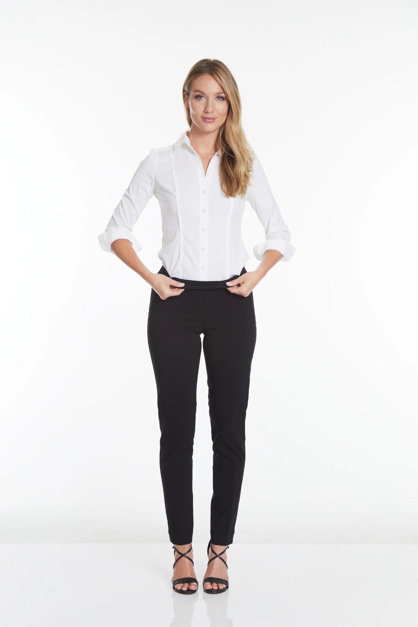 Slimsation LONG/Narrow with POCKETS Women's Wide Band Pull-On Straight Leg Pant With Tummy Control (M2684P)-BLACK