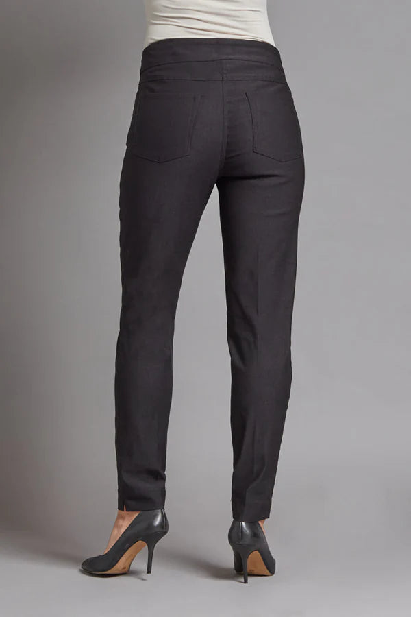 Slimsation ANKLE Women's Pull On Solid Fine Line Twill Pant With Real Pockets (M30719PM)- BLACK