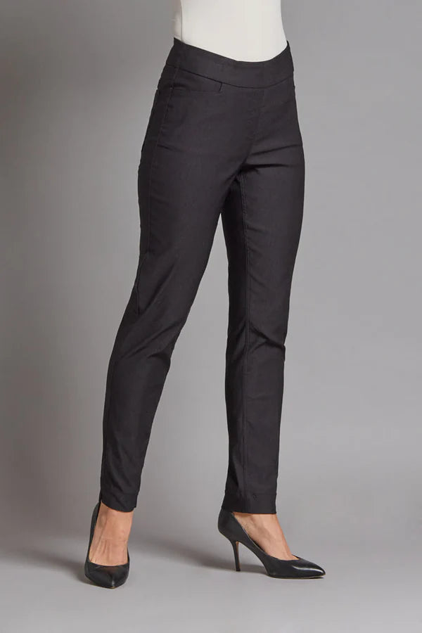 Slimsation ANKLE Women's Pull On Solid Fine Line Twill Pant With Real Pockets (M30719PM)- BLACK