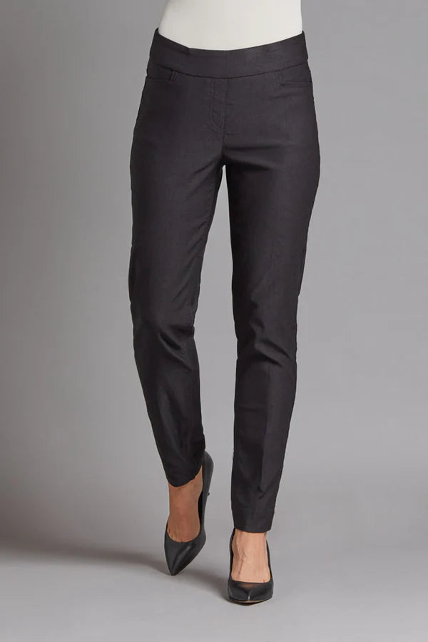 Slimsation ANKLE Women's Pull On Solid Fine Line Twill Pant With Real Pockets (M30719PM)- BLACK