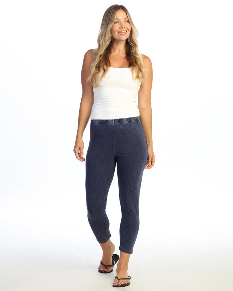 JESS & JANE Mineral Washed Cotton Spandex Crop Legging - M37 - DENIM