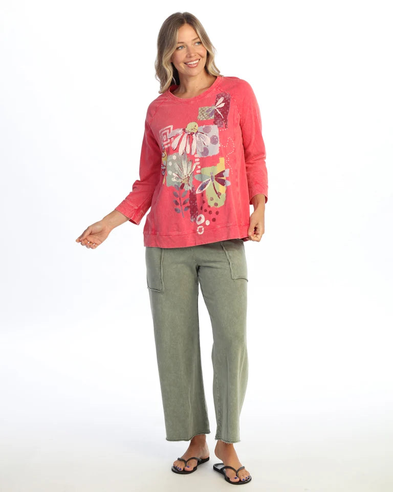 JESS & JANE Mineral Washed Cotton French Terry Top - M51-2337 - RASPBERRY MARGARET