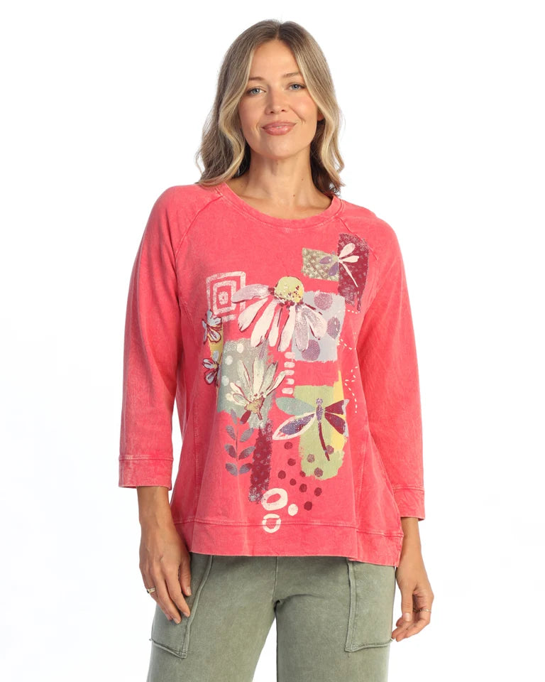 JESS & JANE Mineral Washed Cotton French Terry Top - M51-2337 - RASPBERRY MARGARET
