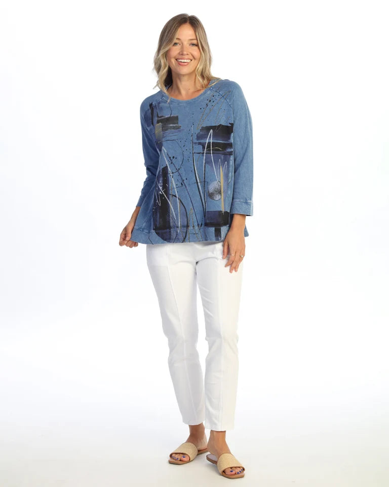 JESS & JANE Mineral Washed Cotton French Terry Top - M51-2344 - INDIGO FLAMENCO