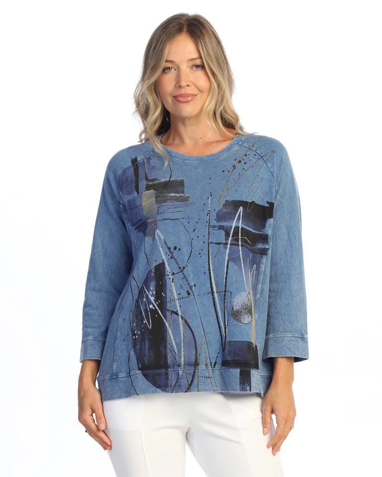 JESS & JANE Mineral Washed Cotton French Terry Top - M51-2344 - INDIGO FLAMENCO