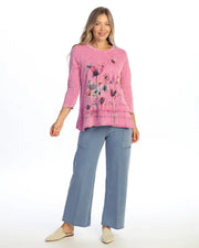 JESS & JANE Mineral Washed Cotton Slub Ruffle Layered Tunic Top - M66-2332 - MAGENTA BONNIE
