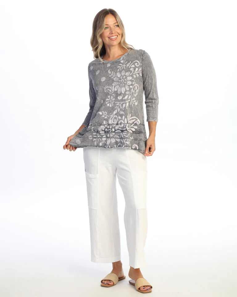 JESS & JANE Mineral Washed Cotton Slub Ruffle Layered Tunic Top - M66-2336 - MIDNIGHT PROMENADE