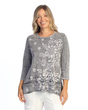 JESS & JANE Mineral Washed Cotton Slub Ruffle Layered Tunic Top - M66-2336 - MIDNIGHT PROMENADE
