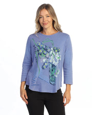 JESS & JANE Mineral Washed Baby Rib Cotton 3/4 Sleeve Tunic Top - M80-2339 - PACIFIC CARNATIONS