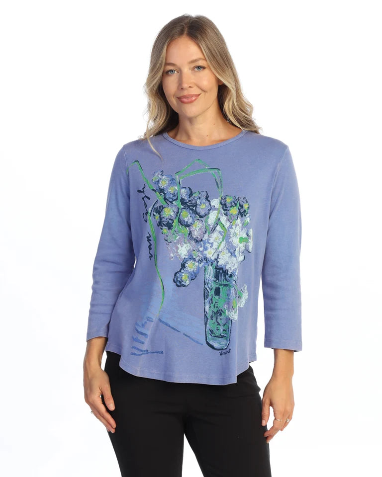 JESS & JANE Mineral Washed Baby Rib Cotton 3/4 Sleeve Tunic Top - M80-2339 - PACIFIC CARNATIONS