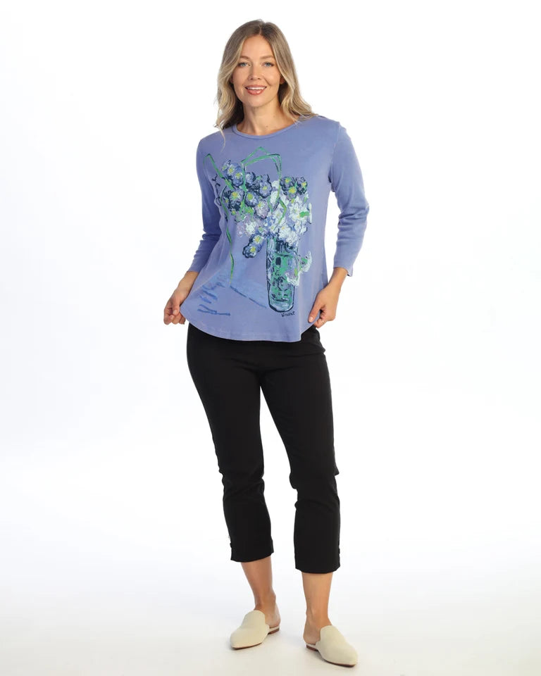 JESS & JANE Mineral Washed Baby Rib Cotton 3/4 Sleeve Tunic Top - M80-2339 - PACIFIC CARNATIONS