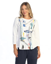 JESS & JANE Garment Dyed Baby Rib Cotton 3/4 Sleeve Tunic Top - M80-2346 - WHITE ISLAND TIME
