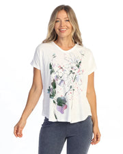 JESS & JANE Garment Dyed Cotton Slub Short Sleeve V-Neck Top - M91-2333 - WHITE MONA