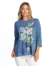JESS & JANE Mineral Washed Cotton Slub Tunic Top w/ Cotton Linen Pocket - M94-2337 - INDIGO MARGARET