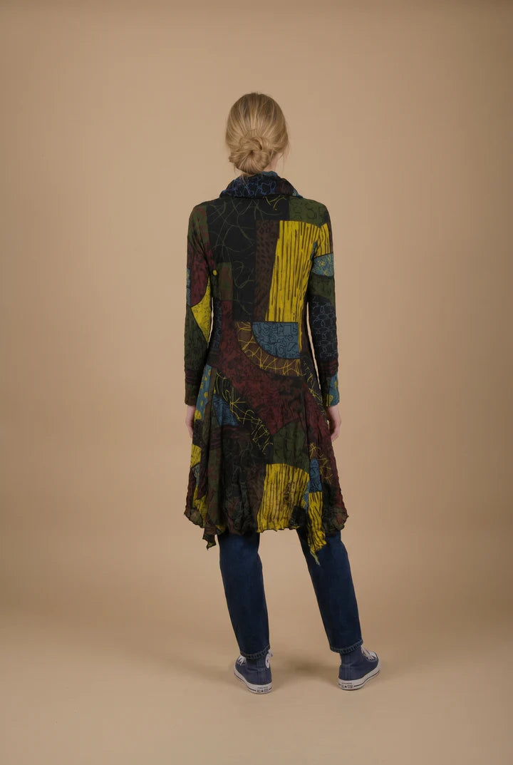 MOONLIGHT Multicolor Abstract Cowl Neck Long Sleeve Dress - MD6014 - KIWI/MIX