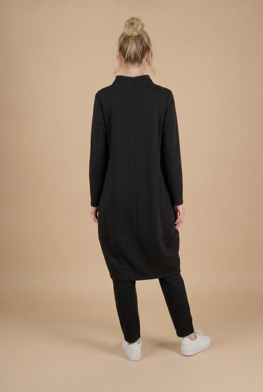 MOONLIGHT Black and White Abstract Print Cowl Neck Black Long Sleeve Dress - MD6017