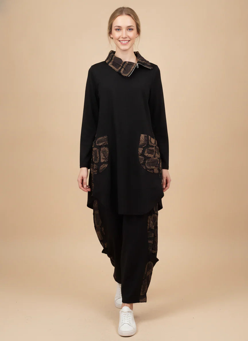 MOONLIGHT Brown and Black Geometric Design Pant - MP6027 - BROWN/BLACK